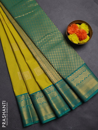Lime Green & Teal Green Semi Kanchipram Silk - Buttas