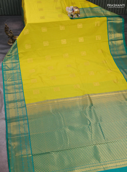 Lime Green & Teal Green Semi Kanchipram Silk - Buttas