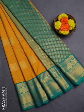 Mustard Yellow & Teal Green Semi Kanchipram Silk - Buttas