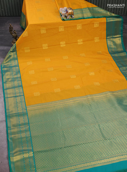 Mustard Yellow & Teal Green Semi Kanchipram Silk - Buttas