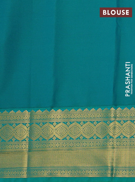 Mustard Yellow & Teal Green Semi Kanchipram Silk - Buttas