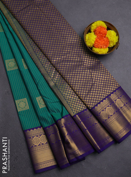 Teal Green & Blue Semi Kanchipram Silk - Buttas