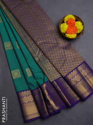 Teal Green & Blue Semi Kanchipram Silk - Buttas