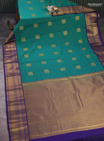 Teal Green & Blue Semi Kanchipram Silk - Buttas