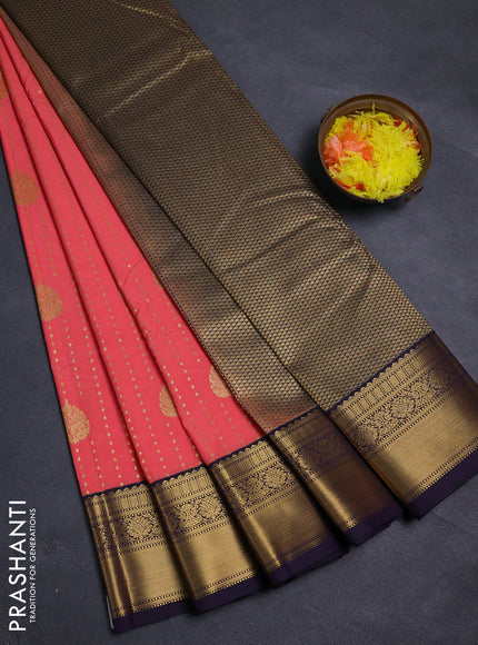 Peach Pink & Purple Semi Kanchipram Silk - 1000 Buttas