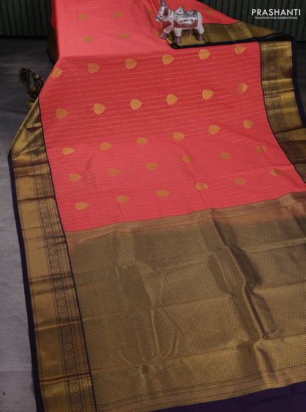 Peach Pink & Purple Semi Kanchipram Silk - 1000 Buttas