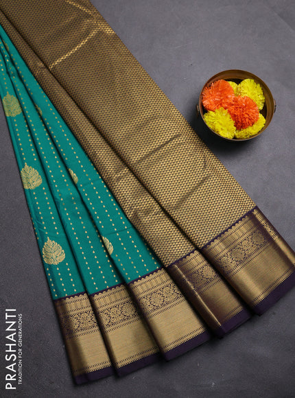 Teal Green & Purple Semi Kanchipram Silk - 1000 Buttas