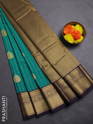 Teal Green & Purple Semi Kanchipram Silk - 1000 Buttas