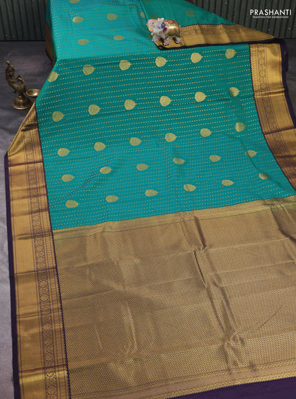 Teal Green & Purple Semi Kanchipram Silk - 1000 Buttas