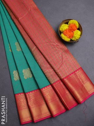 Teal Green & Pink Semi Kanchipram Silk - Buttas