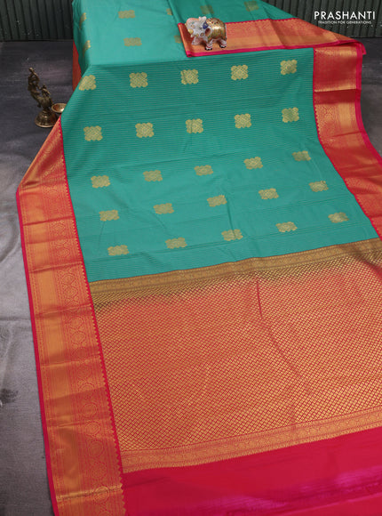 Teal Green & Pink Semi Kanchipram Silk - Buttas