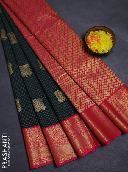 Bottle Green & Pink Semi Kanchipram Silk - Buttas