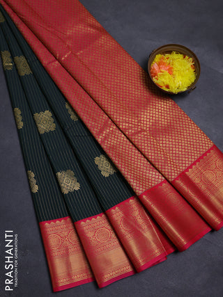 Bottle Green & Pink Semi Kanchipram Silk - Buttas