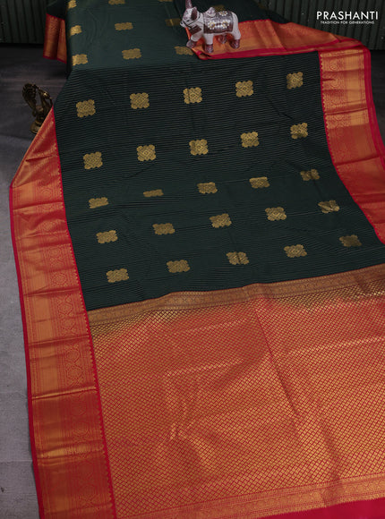 Bottle Green & Pink Semi Kanchipram Silk - Buttas