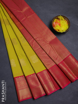 Lime Green & Pink Semi Kanchipram Silk - Buttas