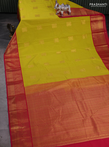 Lime Green & Pink Semi Kanchipram Silk - Buttas
