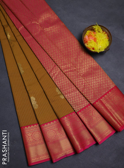 Mustard Yellow & Pink Semi Kanchipram Silk - Buttas