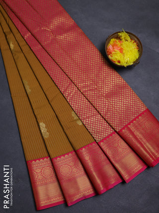 Mustard Yellow & Pink Semi Kanchipram Silk - Buttas