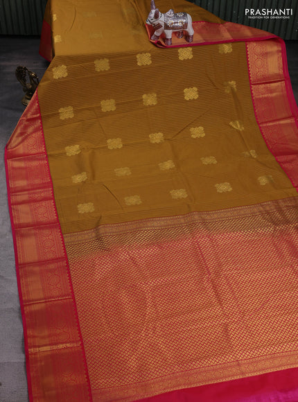 Mustard Yellow & Pink Semi Kanchipram Silk - Buttas