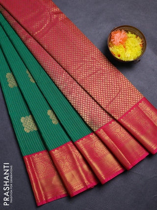 Green & Pink Semi Kanchipram Silk - Buttas