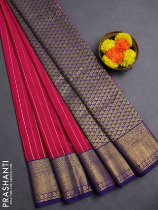 Pink & Blue Semi Kanchipram Silk - Buttas