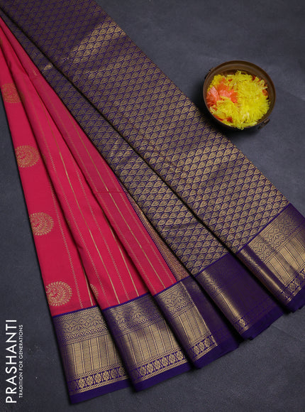Peach Pink & Violet Semi Kanchipram Silk - Buttas