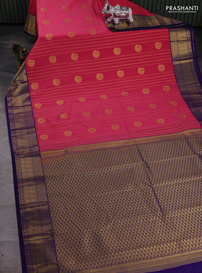 Peach Pink & Violet Semi Kanchipram Silk - Buttas