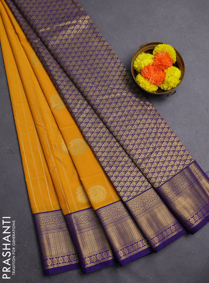 Mustard Yellow & Blue Semi Kanchipram Silk - Buttas