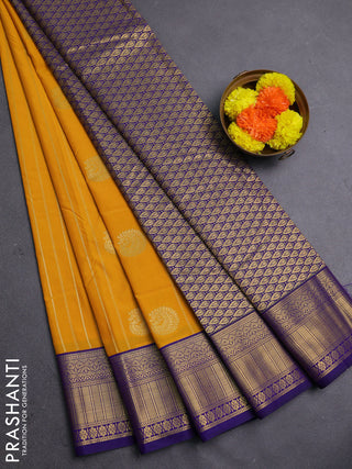 Mustard Yellow & Blue Semi Kanchipram Silk - Buttas