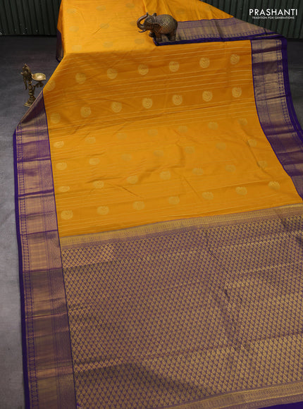 Mustard Yellow & Blue Semi Kanchipram Silk - Buttas