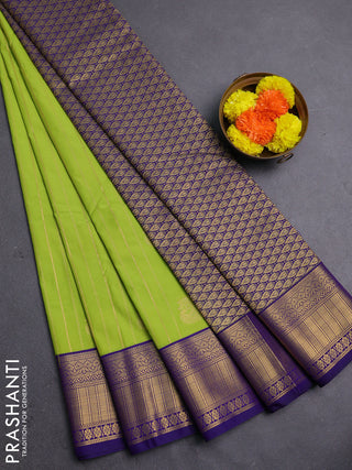 Fluorescent Green & Blue Semi Kanchipram Silk - Buttas