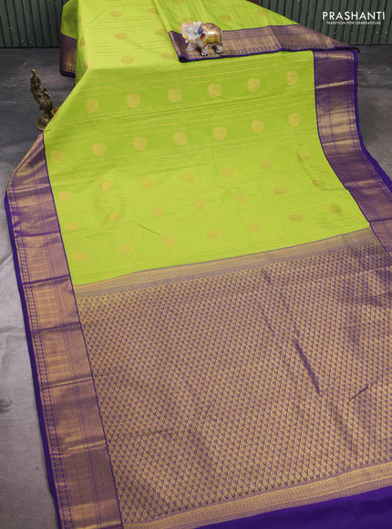 Fluorescent Green & Blue Semi Kanchipram Silk - Buttas