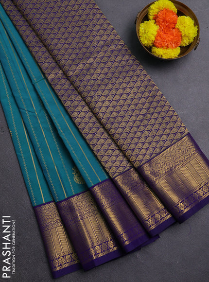 Peacock Blue & Blue Semi Kanchipram Silk - Buttas