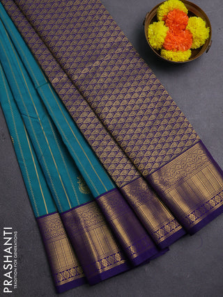Peacock Blue & Blue Semi Kanchipram Silk - Buttas