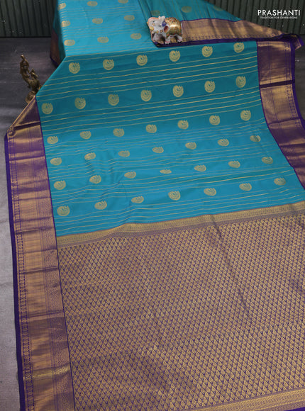 Peacock Blue & Blue Semi Kanchipram Silk - Buttas