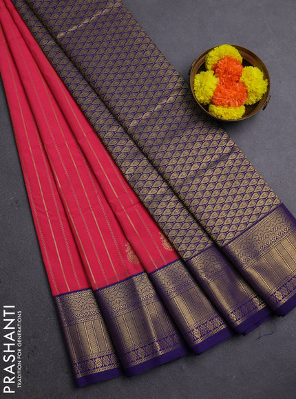 Pink & Blue Semi Kanchipram Silk - Buttas