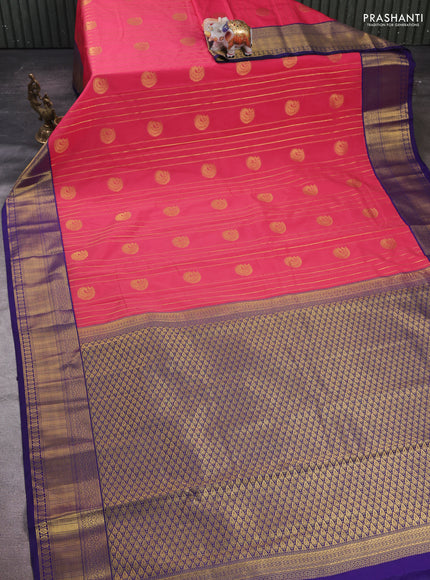 Pink & Blue Semi Kanchipram Silk - Buttas