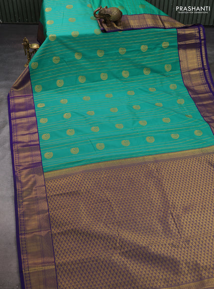 Teal Green & Blue Semi Kanchipram Silk - Buttas