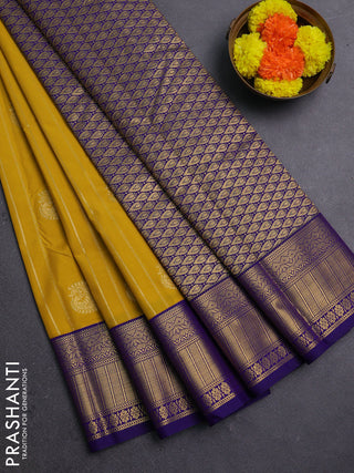 Yellow & Blue Semi Kanchipram Silk - Buttas