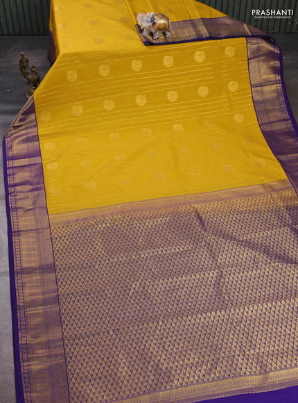 Yellow & Blue Semi Kanchipram Silk - Buttas