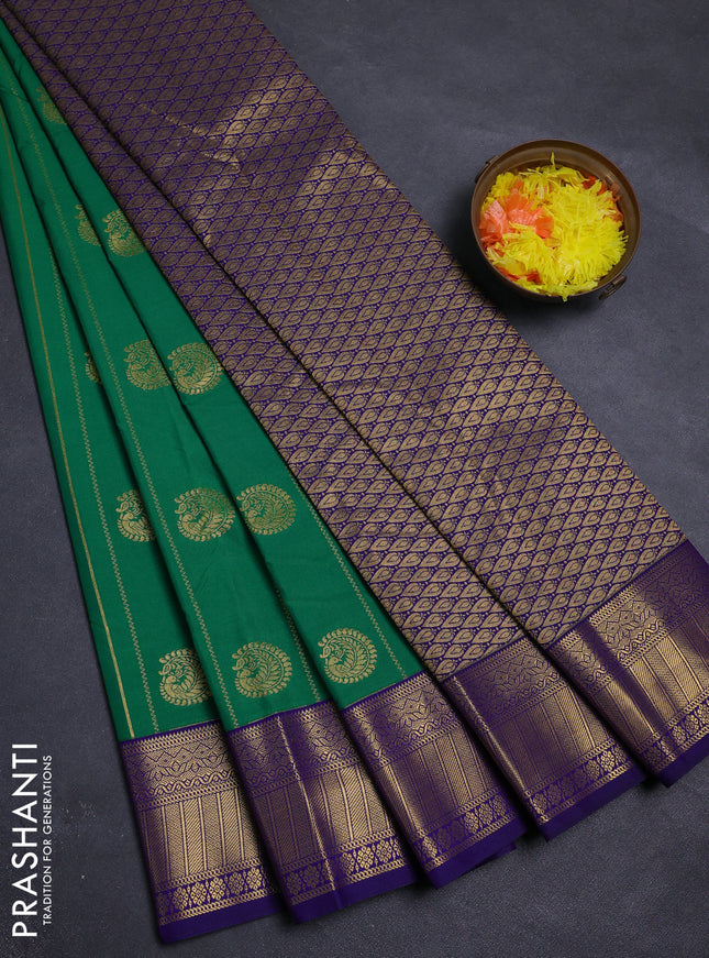 Green & Violet Semi Kanchipram Silk - Buttas