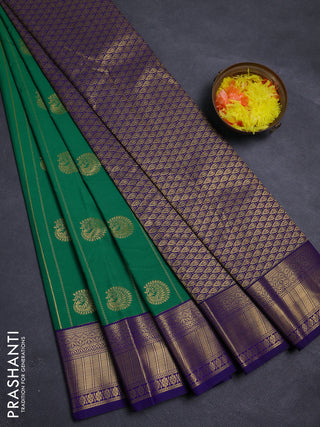 Green & Violet Semi Kanchipram Silk - Buttas