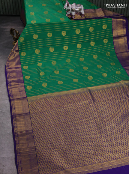 Green & Violet Semi Kanchipram Silk - Buttas