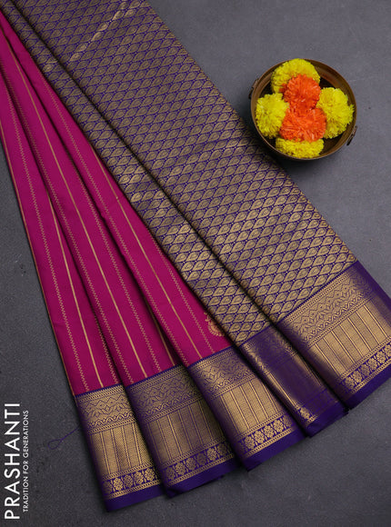 Magenta Pink & Violet Semi Kanchipram Silk - Buttas