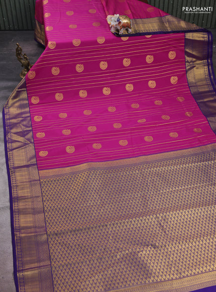 Magenta Pink & Violet Semi Kanchipram Silk - Buttas