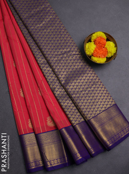 Red & Violet Semi Kanchipram Silk - Buttas