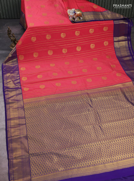 Red & Violet Semi Kanchipram Silk - Buttas
