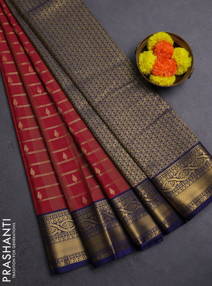Maroon & Blue Semi Kanchipram Silk - Checks