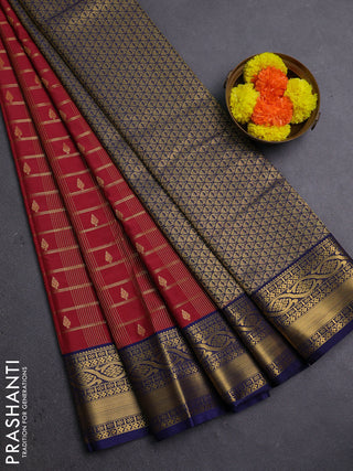 Maroon & Blue Semi Kanchipram Silk - Checks