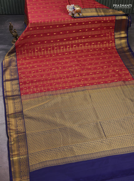 Maroon & Blue Semi Kanchipram Silk - Checks